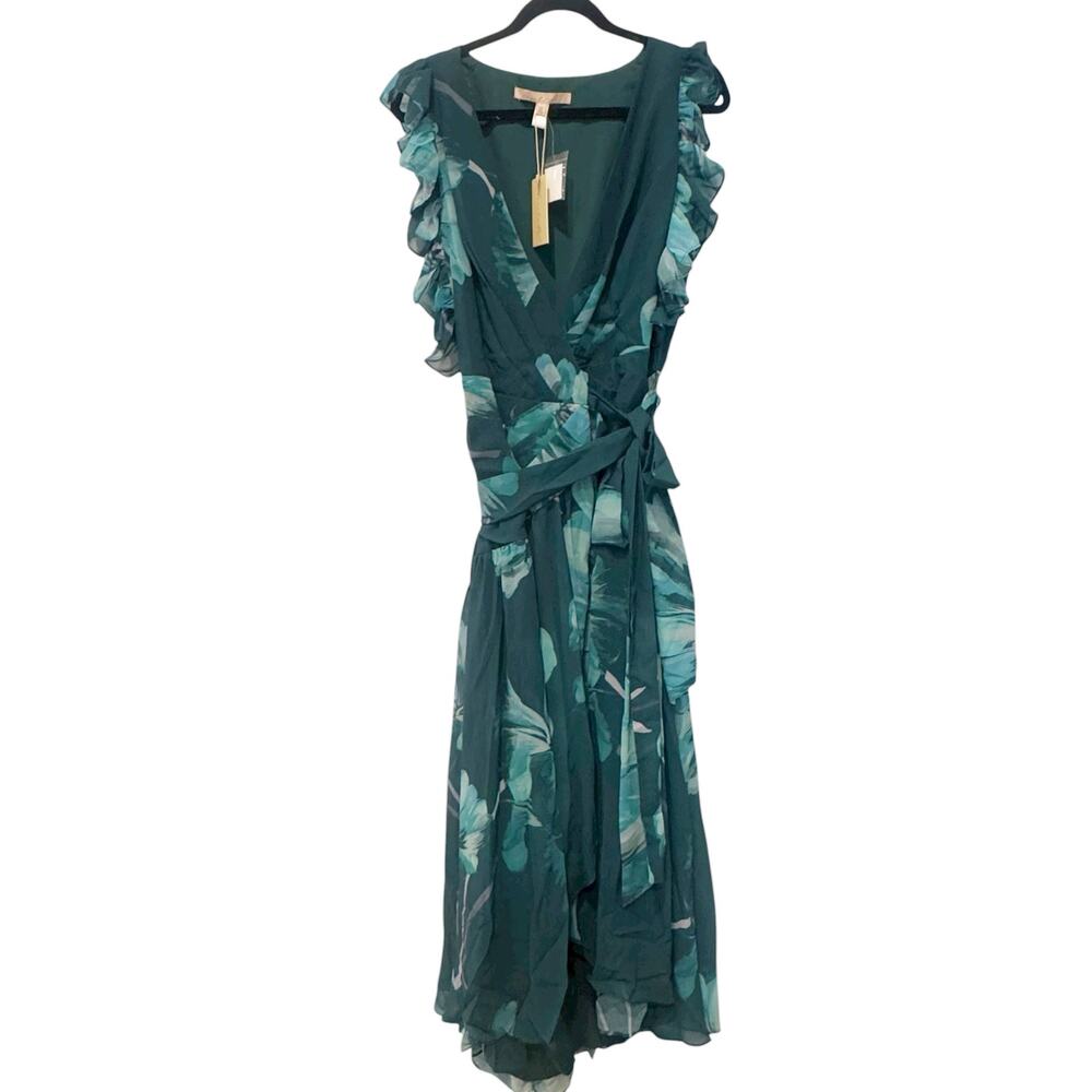 Hutch Women's Floral V-Neck Beck Maxi Wrap Dress Cap Sleeves Green Size XL NWT - Picture 8 of 12
